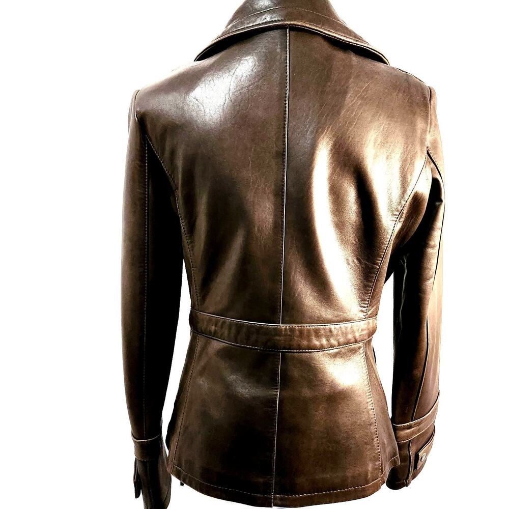 Tibor Lined Jacket Brown Size S Soft Leather Zip & Snap High Collar Classic Look - Picture 2 of 13